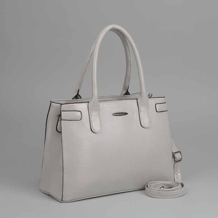 Сумка женская, 2 отдела на молнии, наружный карман, длинный ремень, цвет серый