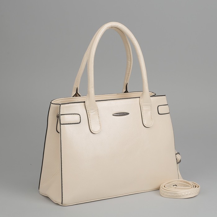 Сумка женская, 2 отдела на молнии, наружный карман, длинный ремень, цвет бежевый