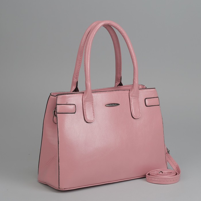 Сумка женская, 2 отдела на молнии, наружный карман, длинный ремень, цвет розовый