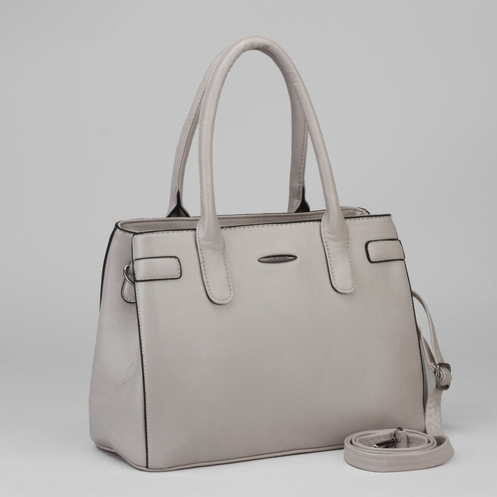 Сумка женская, 2 отдела на молнии, наружный карман, длинный ремень, цвет молочный