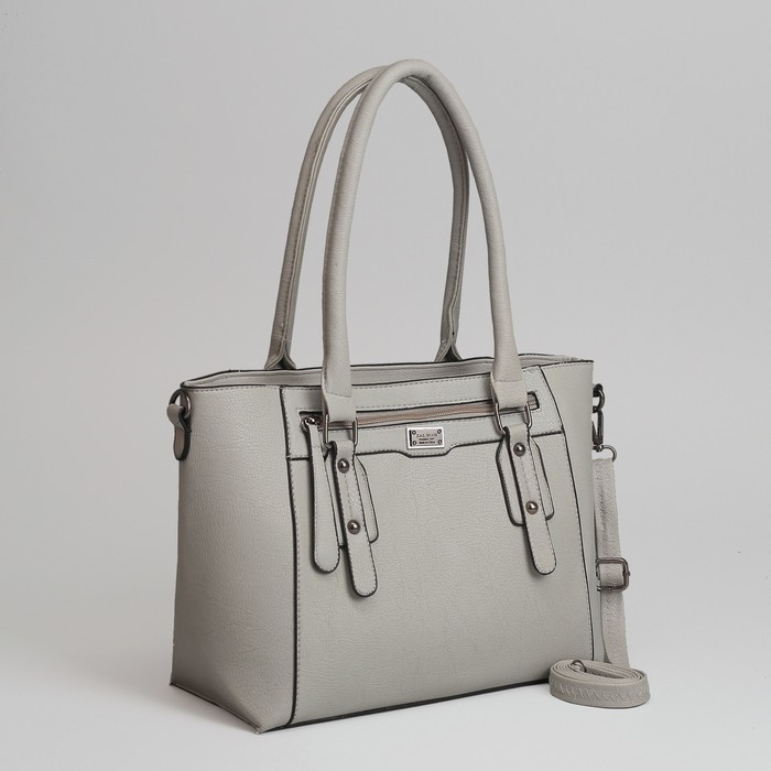 Сумка женская, отдел с перегородкой на молнии, 2 наружных кармана, длинный ремень, цвет серый