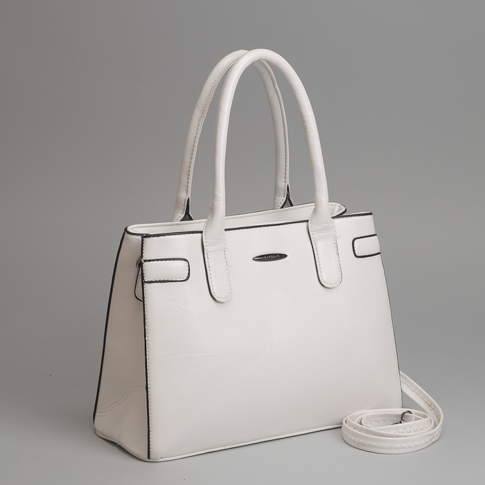 Сумка женская, 2 отдела на молнии, наружный карман, длинный ремень, цвет белый