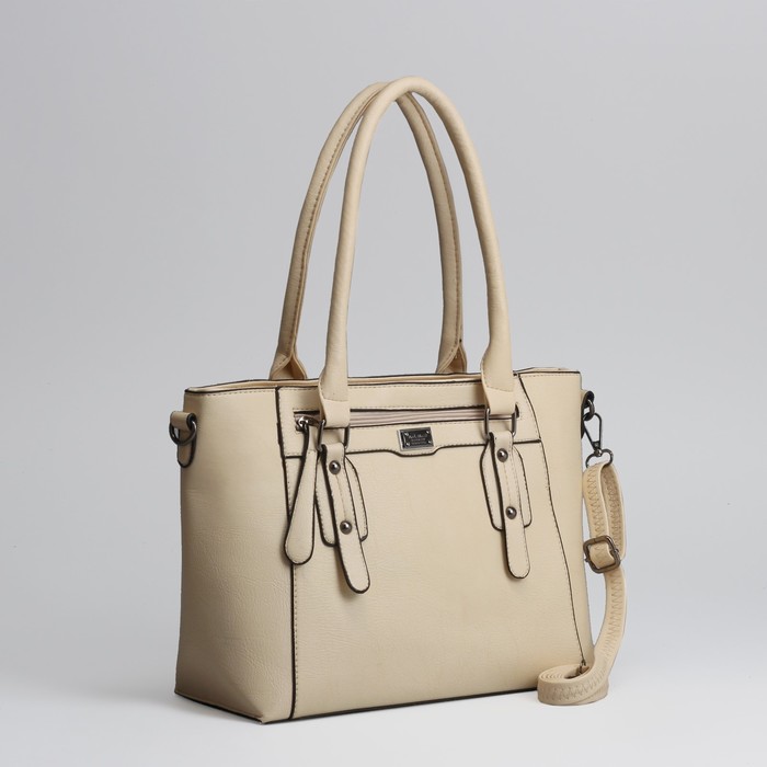 Сумка женская, отдел с перегородкой на молнии, 2 наружных кармана, длинный ремень, цвет бежевый