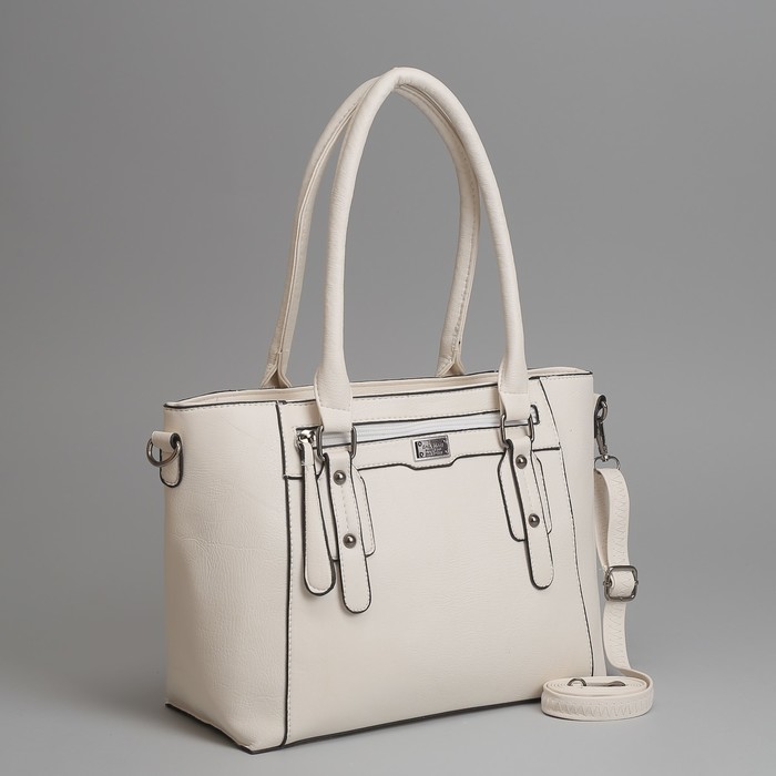 Сумка женская, отдел с перегородкой на молнии, 2 наружных кармана, длинный ремень, цвет белый