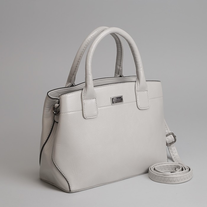 Сумка женская, отдел с перегородкой на молнии, наружный карман, длинный ремень, цвет серый