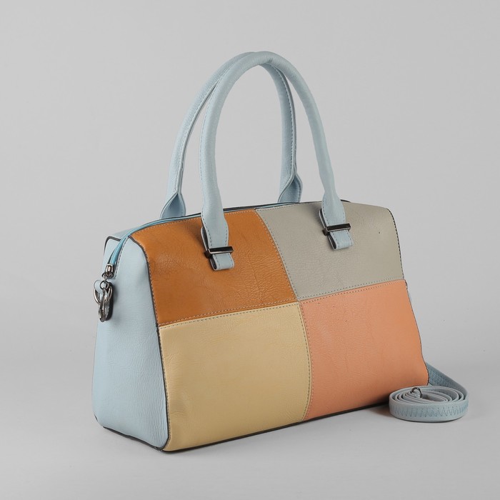 Сумка женская, отдел на молнии, наружный карман, длинный ремень, цвет голубой