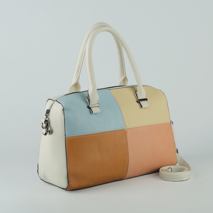 Сумка женская, отдел на молнии, наружный карман, длинный ремень, цвет белый