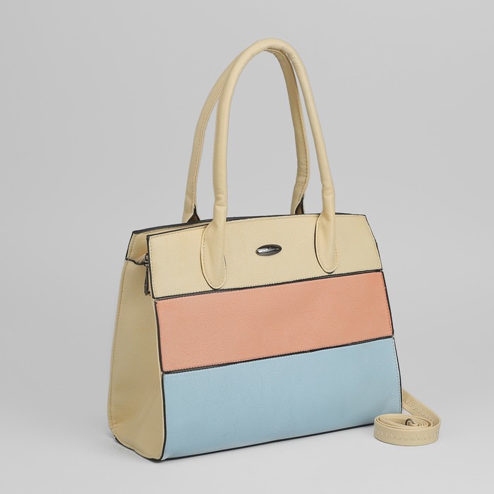 Сумка женская, отдел с перегородкой на молнии, наружный карман, длинный ремень, цвет бежевый