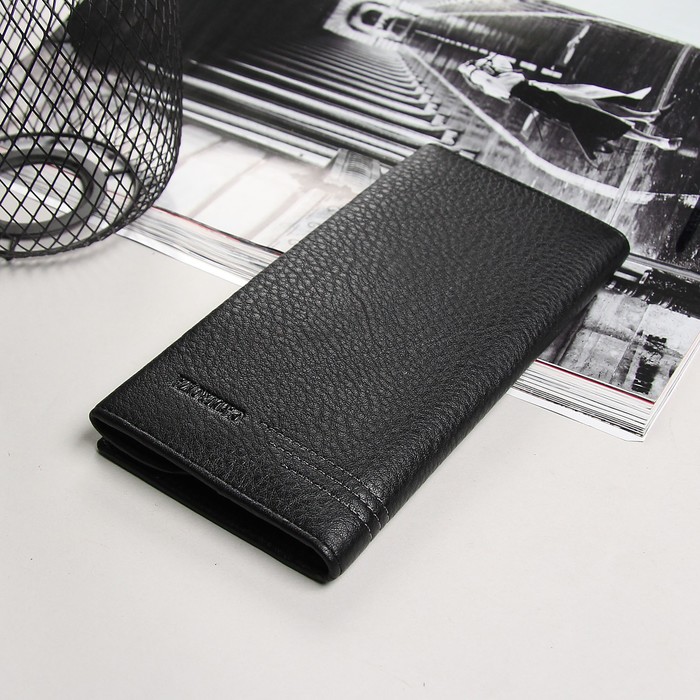 Портмоне мужское, 4 отдела, для карт, на магните, цвет чёрный