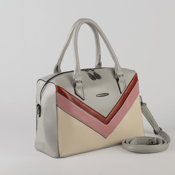 Сумка женская, отдел на молнии, наружный карман, длинный ремень, цвет серый