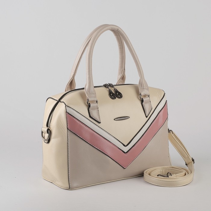 Сумка женская, отдел на молнии, наружный карман, длинный ремень, цвет бежевый