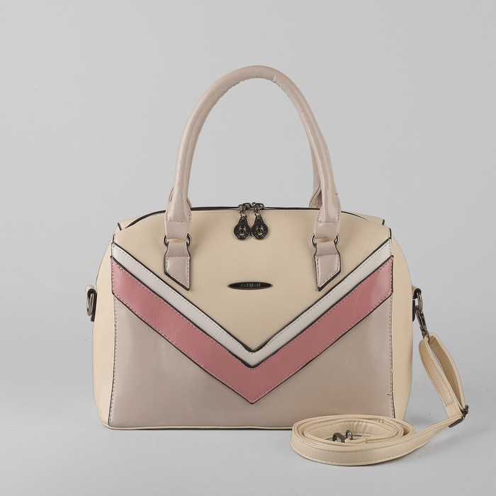 Сумка женская, отдел на молнии, наружный карман, длинный ремень, цвет бежевый