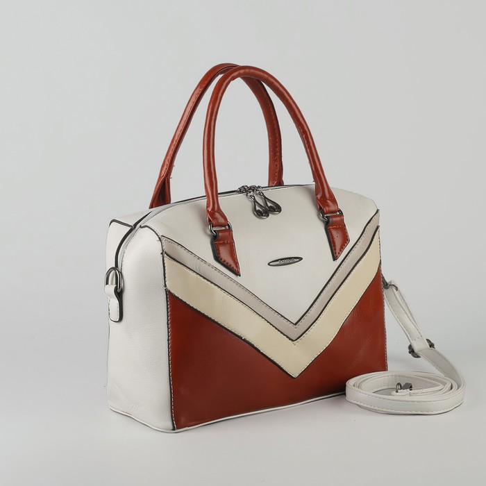 Сумка женская, отдел на молнии, наружный карман, длинный ремень, цвет белый