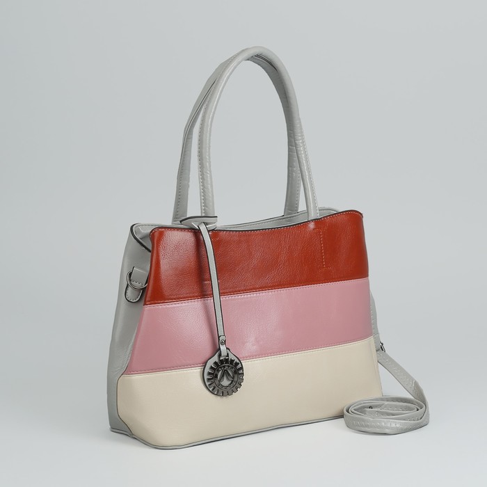 Сумка женская, отдел с перегородкой на молнии, наружный карман, длинный ремень, цвет серый