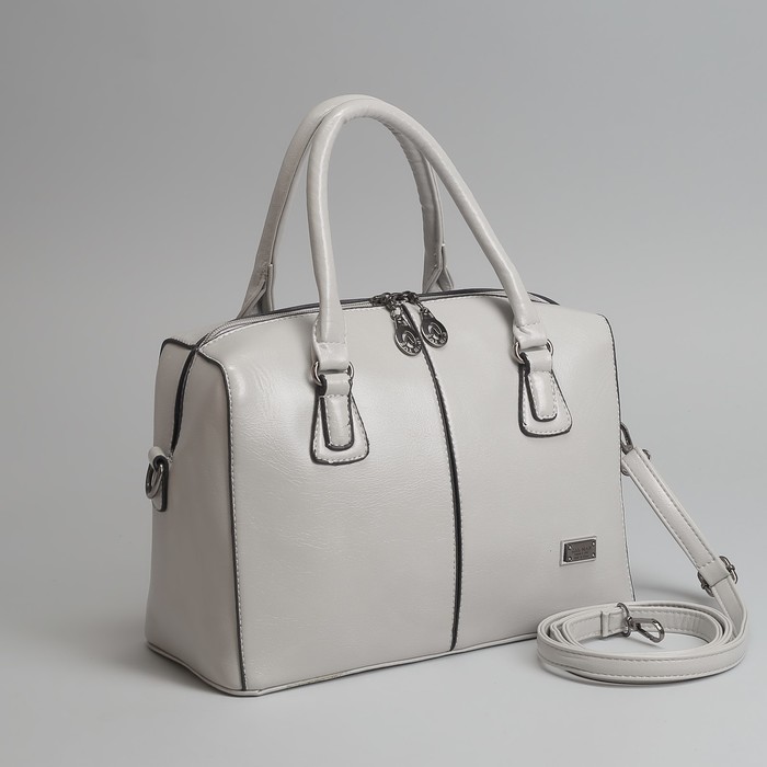 Сумка женская, отдел на молнии, наружный карман, длинный ремень, цвет серый