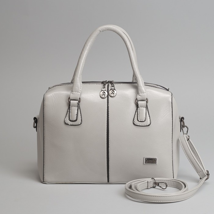 Сумка женская, отдел на молнии, наружный карман, длинный ремень, цвет серый