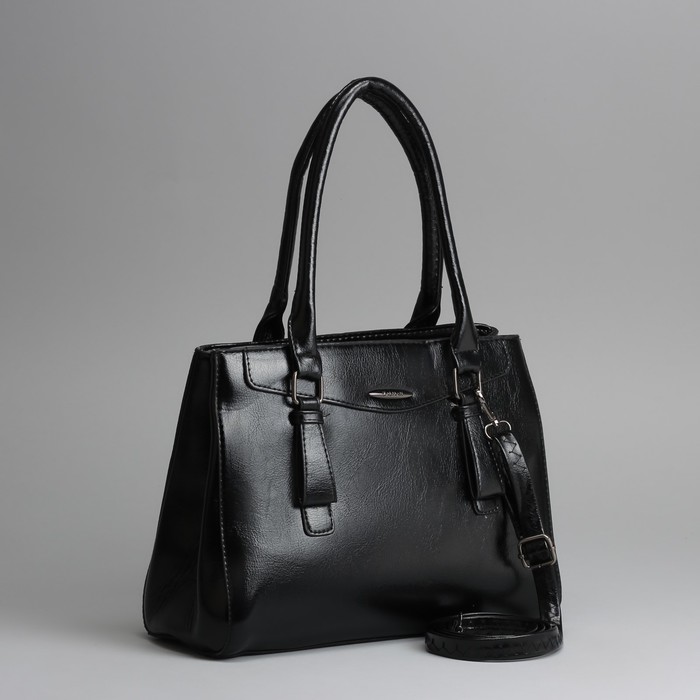 Сумка женская, 2 отдела на молнии, наружный карман, длинный ремень, цвет чёрный