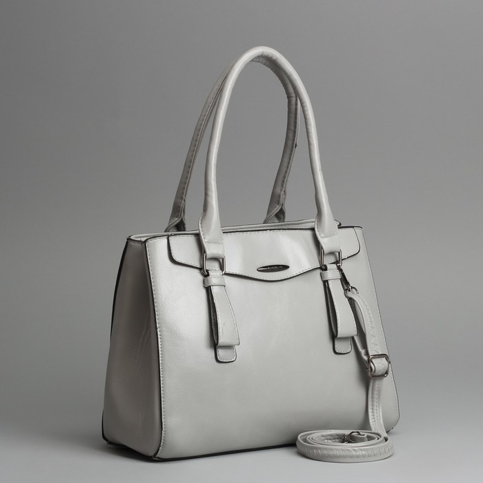 Сумка женская, 2 отдела на молнии, наружный карман, длинный ремень, цвет серый