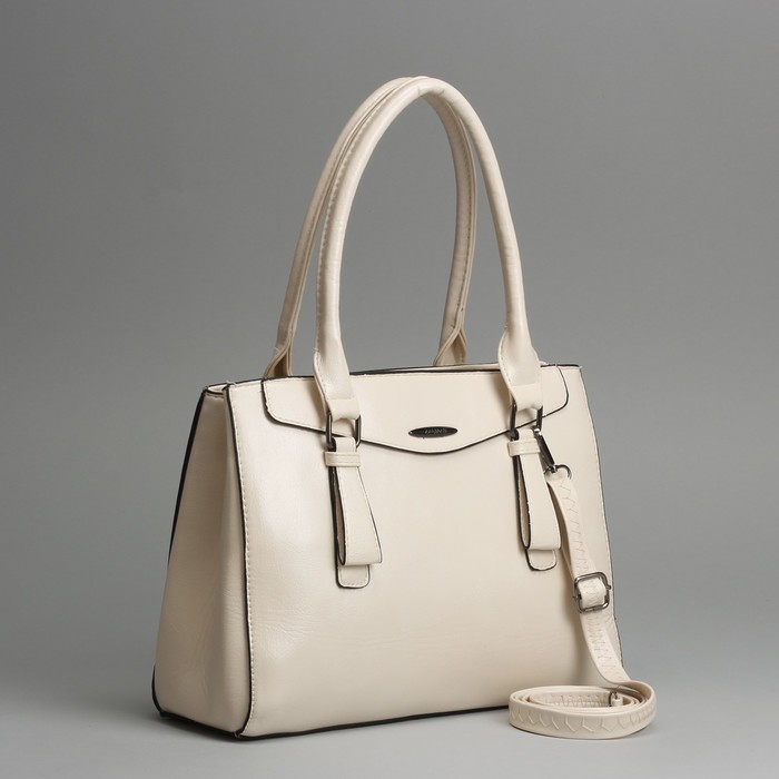 Сумка женская, 2 отдела на молнии, наружный карман, длинный ремень, цвет бежевый