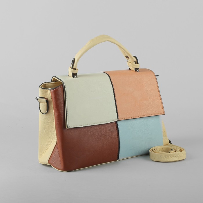 Сумка женская, отдел с перегородкой на молнии, наружный карман, длинный ремень, цвет бежевый