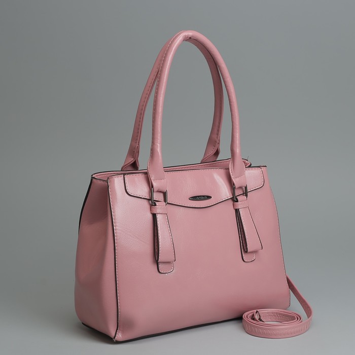 Сумка женская, 2 отдела на молнии, наружный карман, длинный ремень, цвет розовый