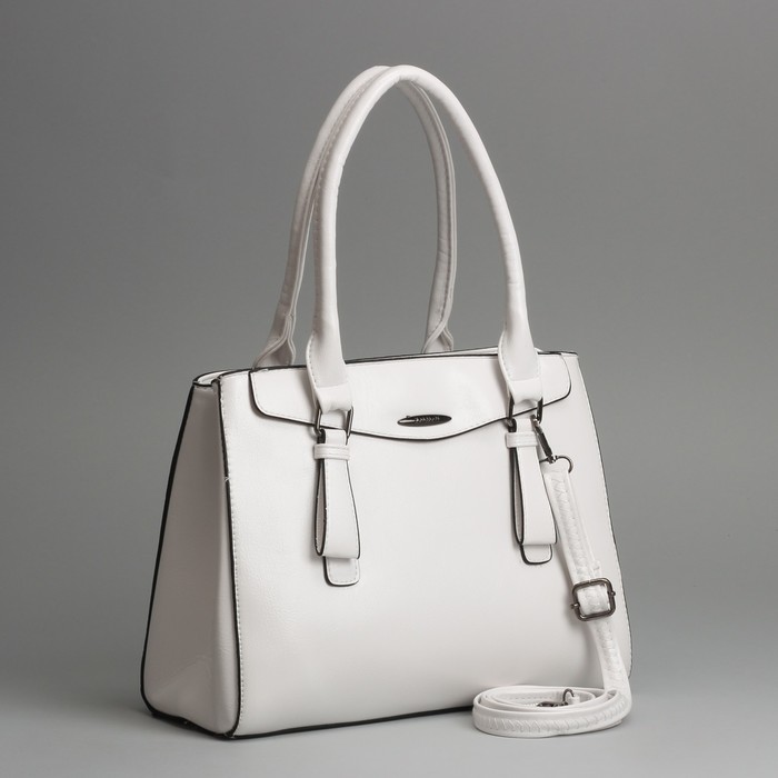 Сумка женская, 2 отдела на молнии, наружный карман, длинный ремень, цвет белый