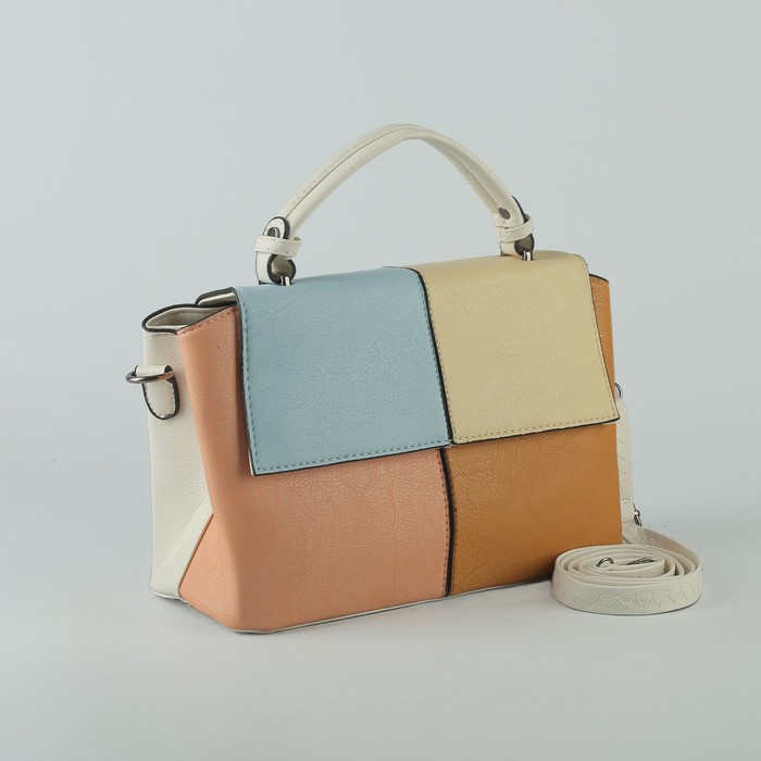 Сумка женская, отдел с перегородкой на молнии, наружный карман, длинный ремень, цвет белый