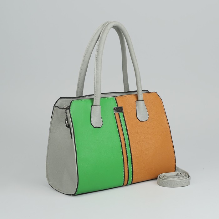 Сумка женская, отдел с перегородкой на молнии, наружный карман, длинный ремень, цвет серый