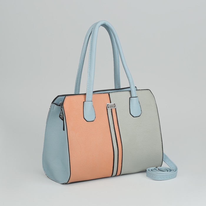 Сумка женская, отдел с перегородкой на молнии, наружный карман, длинный ремень, цвет голубой