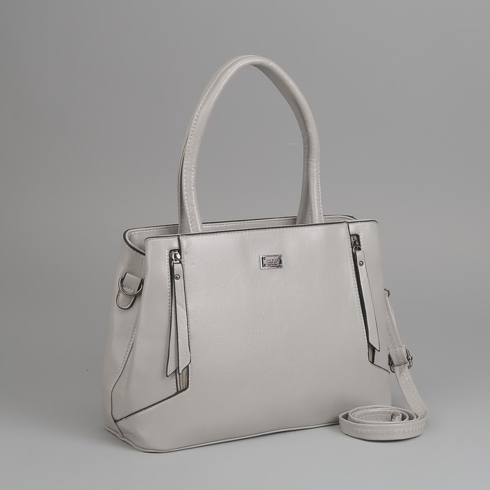 Сумка женская, отдел с перегородкой на молнии, 3 наружных кармана, длинный ремень, цвет серый