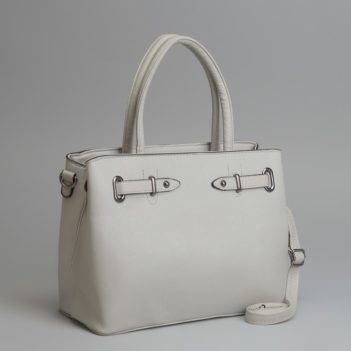 Сумка женская, отдел с перегородкой на молнии, наружный карман, длинный ремень, цвет серый