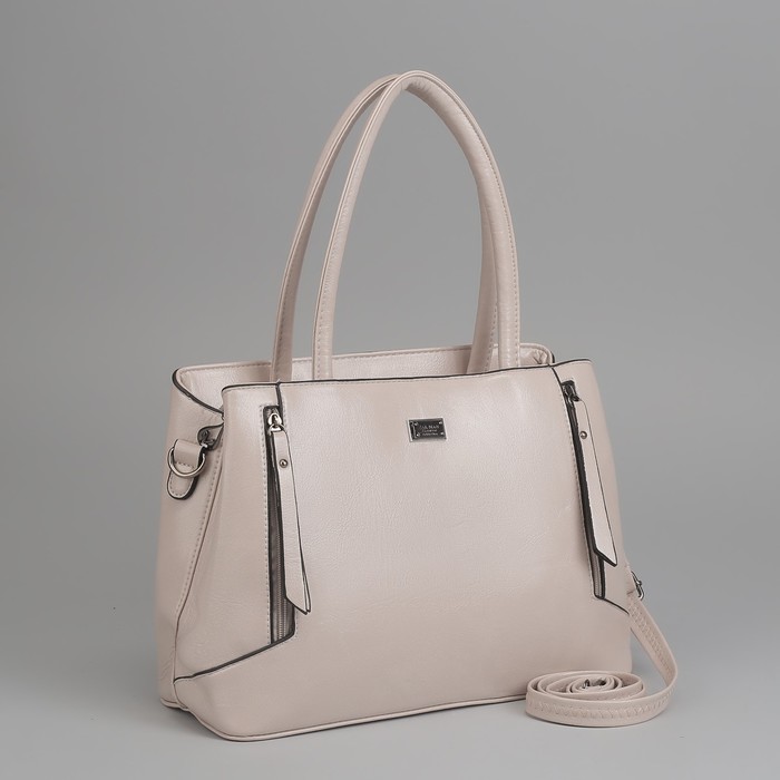 Сумка женская, отдел с перегородкой на молнии, 3 наружных кармана, длинный ремень, цвет молочный