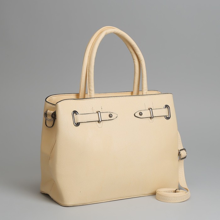 Сумка женская, отдел с перегородкой на молнии, наружный карман, длинный ремень, цвет бежевый