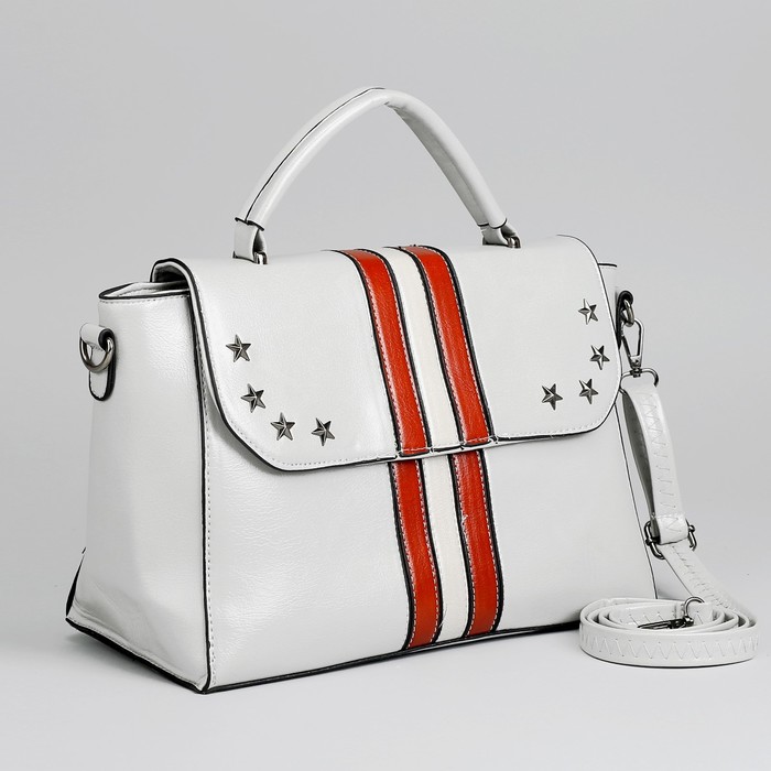 Сумка женская, отдел с перегородкой на молнии, наружный карман, длинный ремень, цвет серый