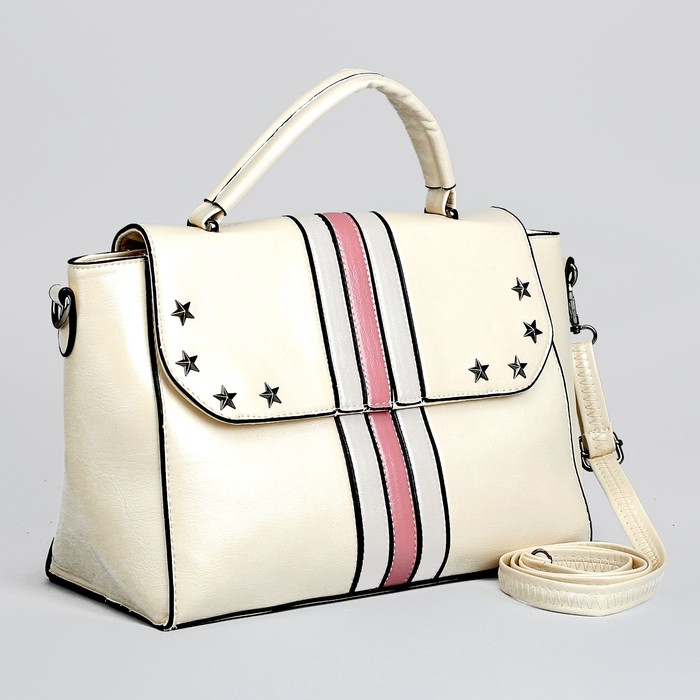 Сумка женская, отдел с перегородкой на молнии, наружный карман, длинный ремень, цвет бежевый