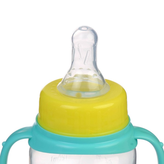 Бутылочка для кормления детская классическая, с ручками, 150 мл, от 0 мес., цвет бирюзовый