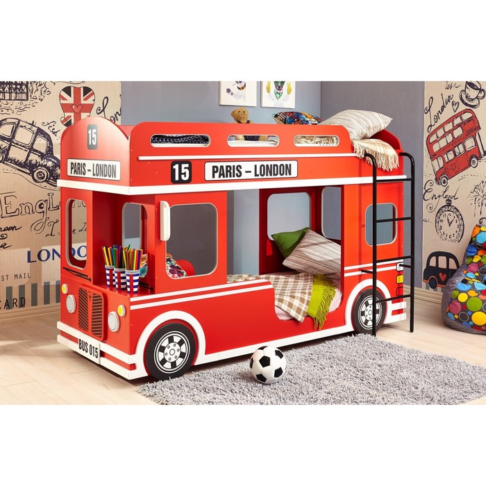 Кровать двухъярусная London "Bus", 90х190 см, красный