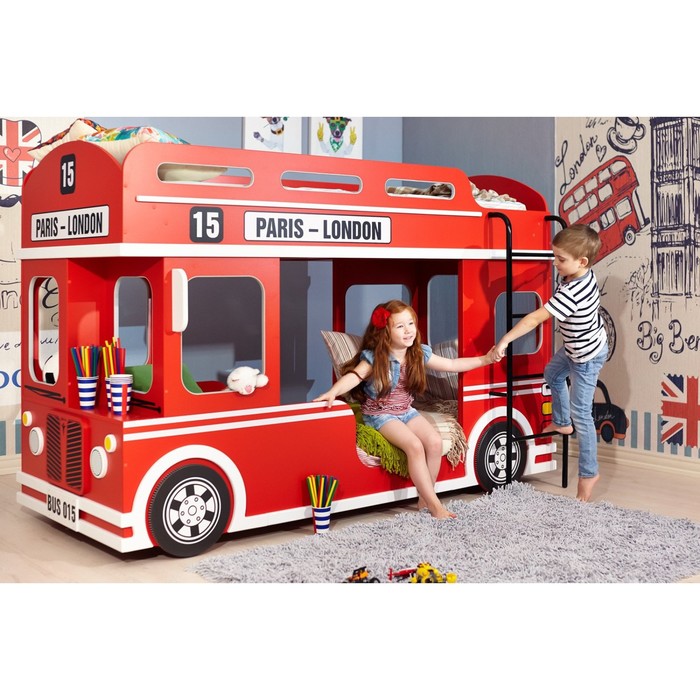Кровать двухъярусная London "Bus", 90х190 см, красный