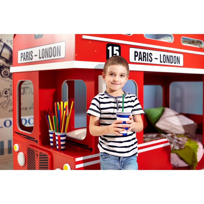 Кровать двухъярусная London "Bus", 90х190 см, красный