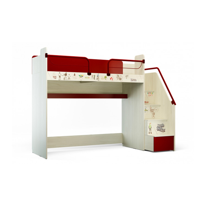 Кровать-чердак "Актив", 80х200 см, цвет сосна скандинавия/бургундия