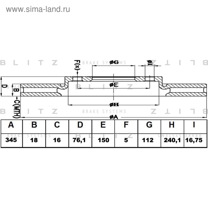 фото Диск тормозной задний вентилируемый blitz bs0355