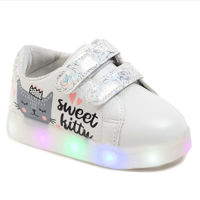 Кеды с мигающей подошвой Крошка Я "Кошечка", цвет белый, размер 29