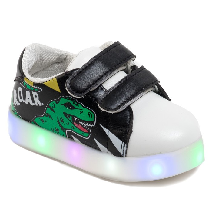 Кеды с мигающей подошвой Крошка Я "Динозавр", цвет чёрный, размер 30