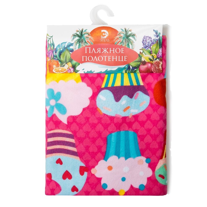 Полотенце пляжное 70*150 см, Пирожное, микрофибра 250гр/м2
