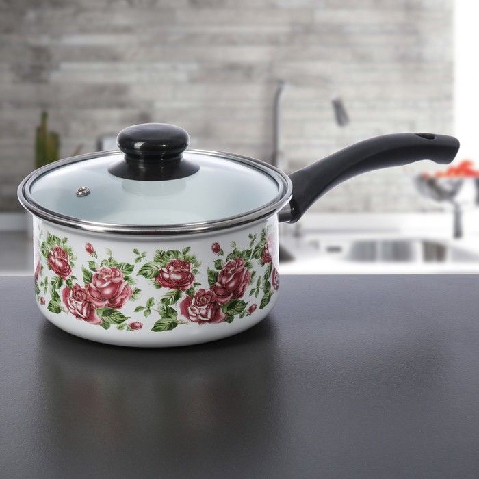 Ковш 1,5 л "Роза", стеклянная крышка