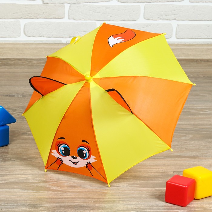 Зонт детский "Лисичка", механический, с ушками, r=26см, цвет жёлтый/оранжевый