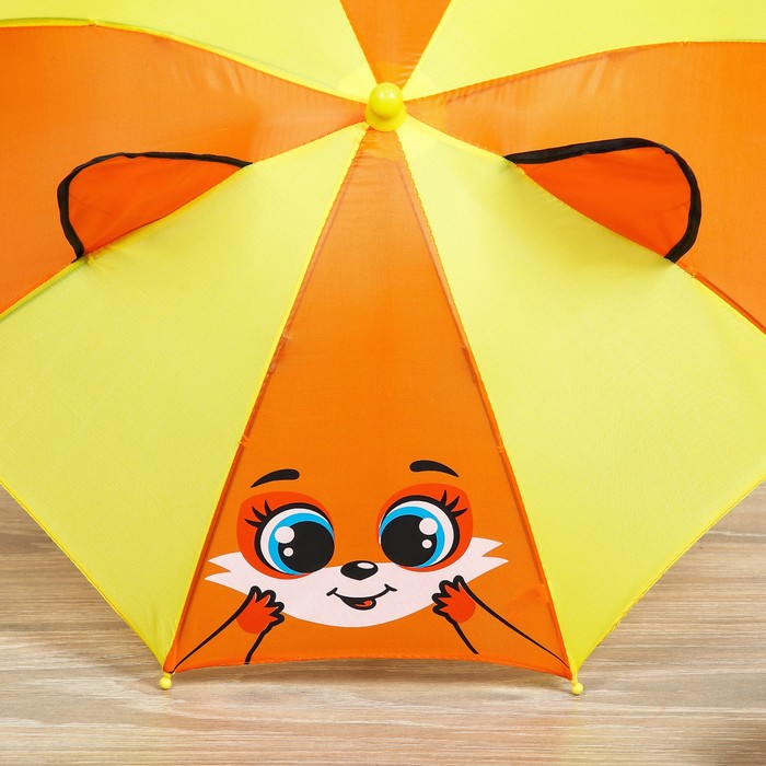 Зонт детский "Лисичка", механический, с ушками, r=26см, цвет жёлтый/оранжевый