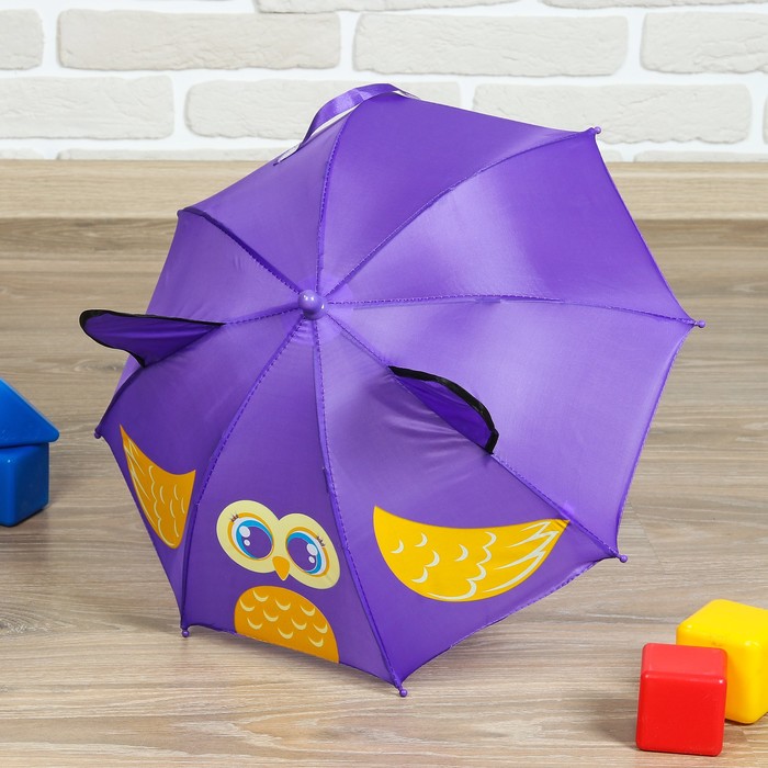 Зонт детский "Совёнок", механический, с ушками, r=26см, цвет фиолетовый