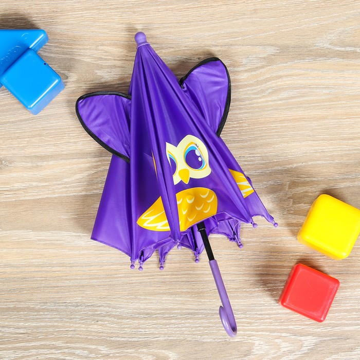 Зонт детский "Совёнок", механический, с ушками, r=26см, цвет фиолетовый