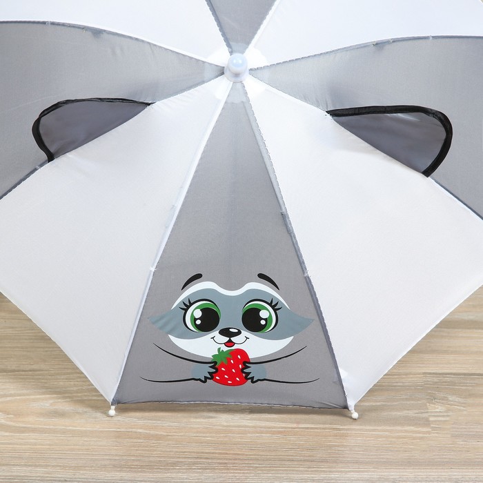 Зонт детский механический "Енотик", r=26см, цвет белый/серый